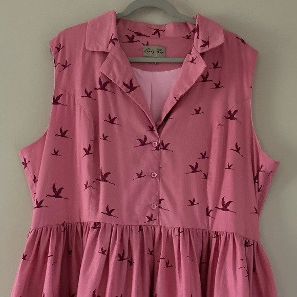 Lindy Bop Size 22 Pink Safari Pin Up Dress Giraffe Bird Tree Scene - Picture 5 of 9